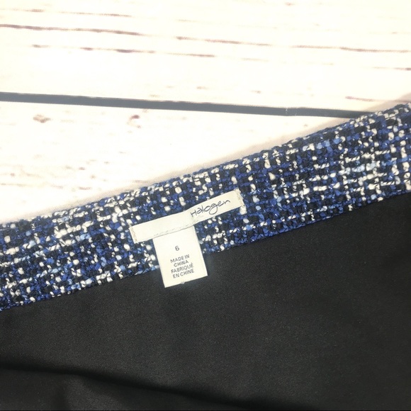 Halogen Blue Tweed Faux Wrap Skirt with Fringe - Picture 5 of 7